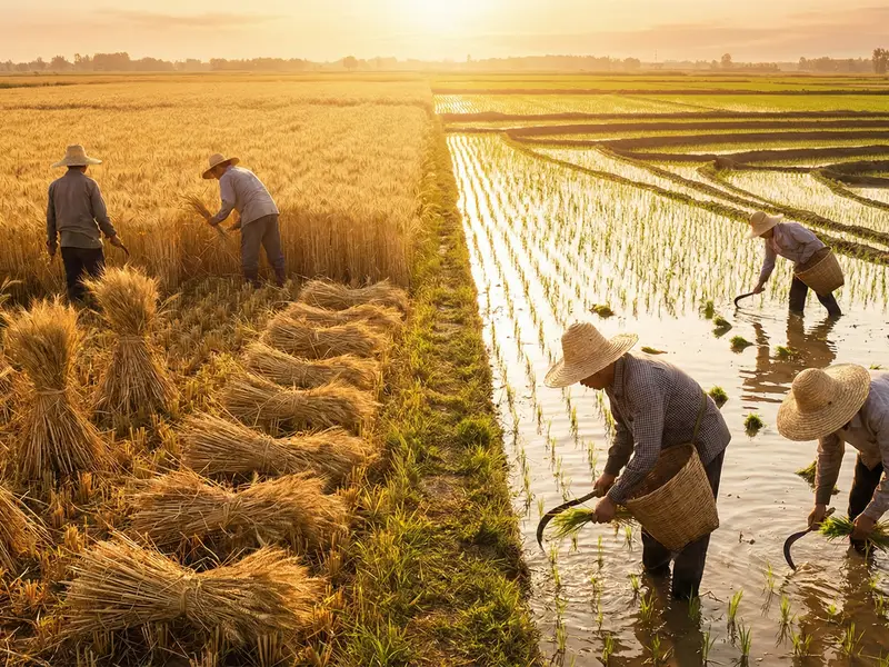 Golden wheat and grain harvest fields